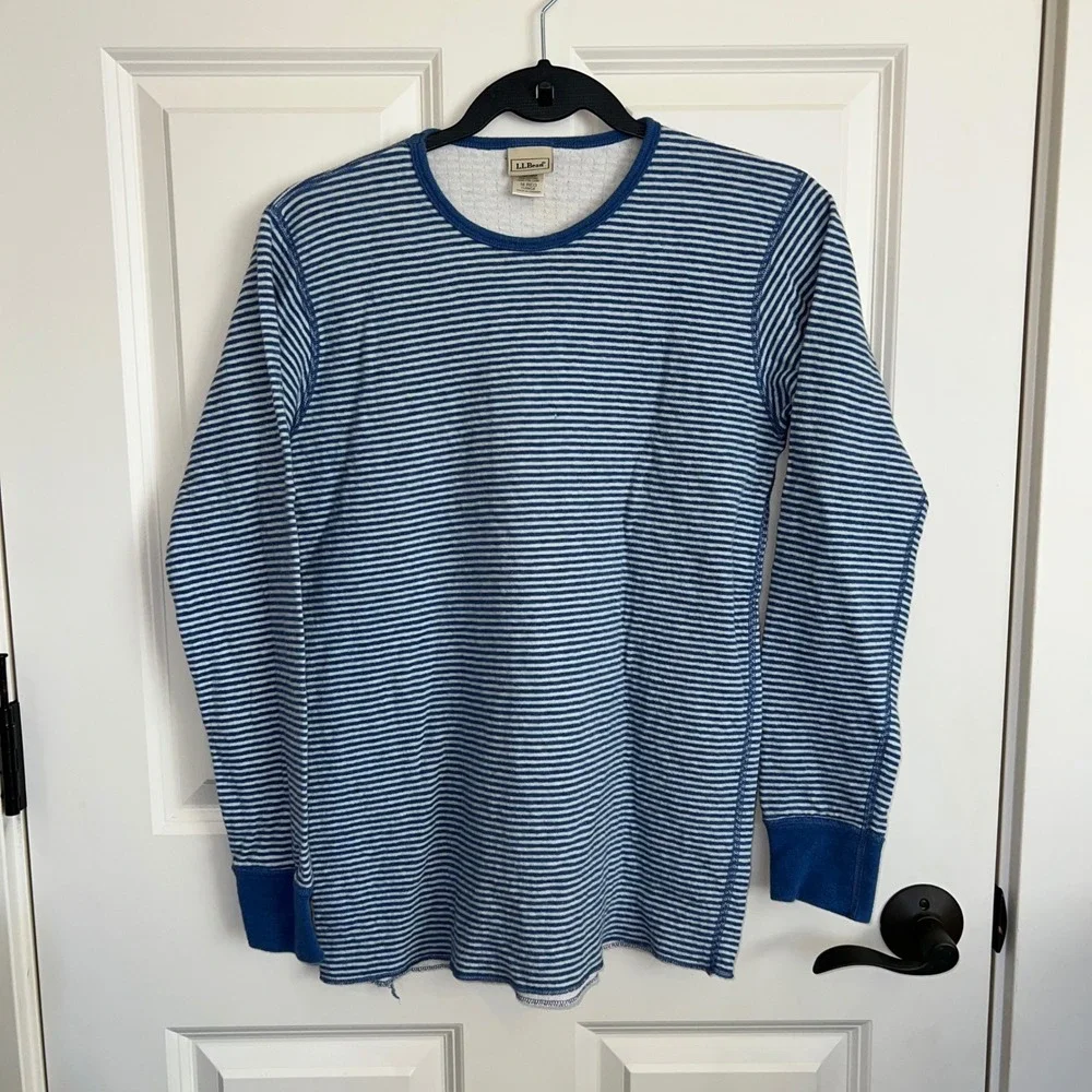 Vintage L.L.Bean 2 Layer Wool‎ Blend Striped Long Sleeve Thermal Shirt Size Med
